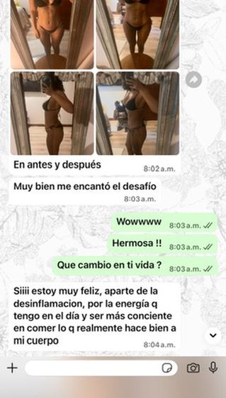 Captura de WhatsApp: una participante comparte su antes y después.