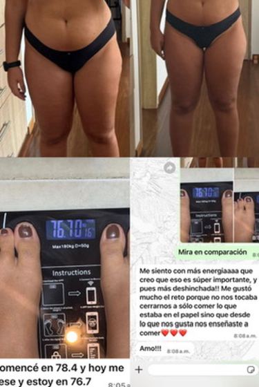 Captura de WhatsApp: una participante comparte su progreso en la báscula.