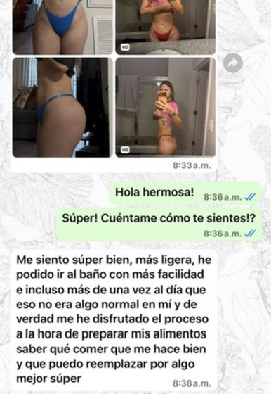 Captura de WhatsApp: una participante comparte sus fotos de progreso.